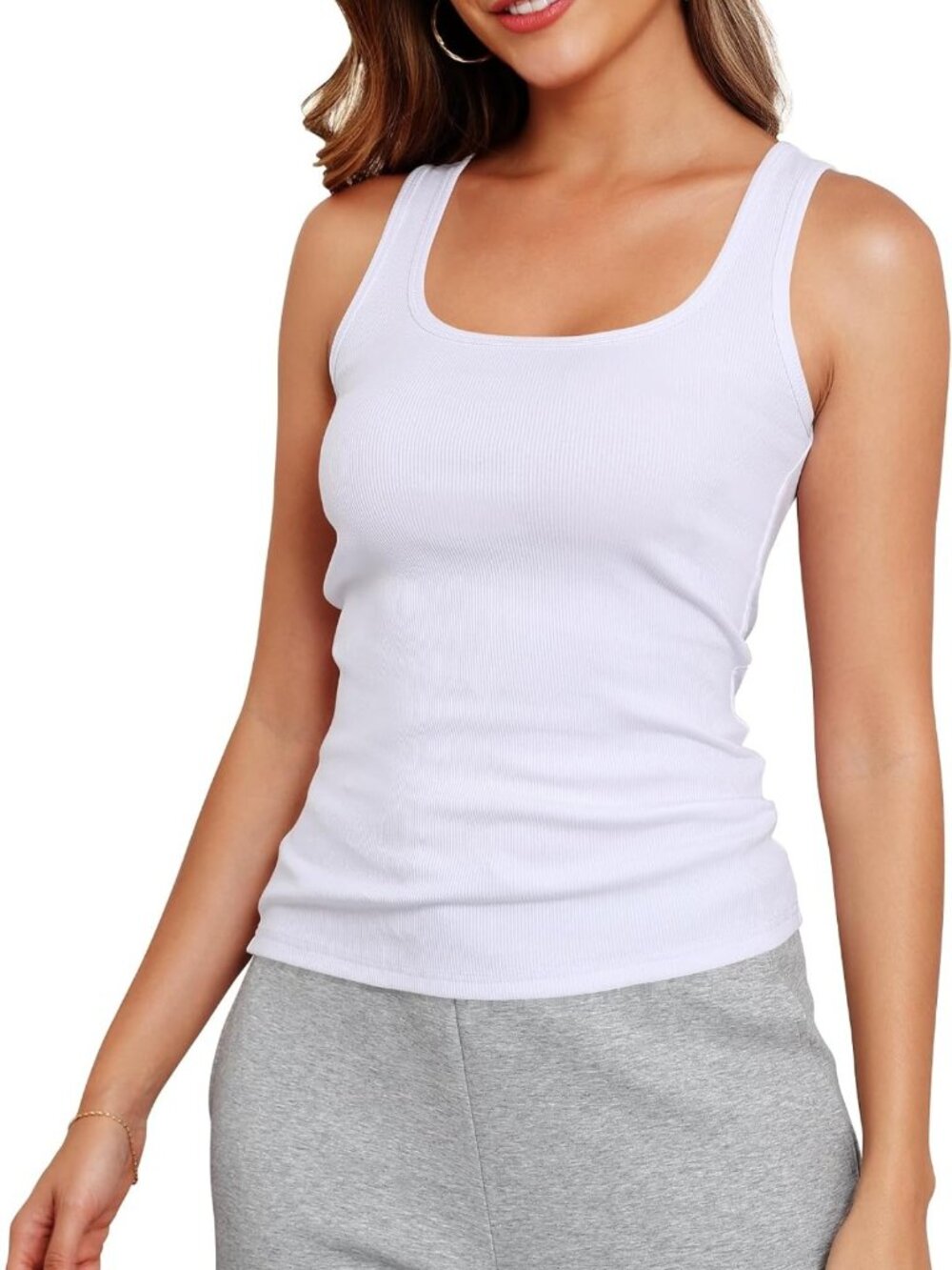 Sleeveless Ribbed Fitted Scoop Neck Racerback Tank Top for Women - Basic